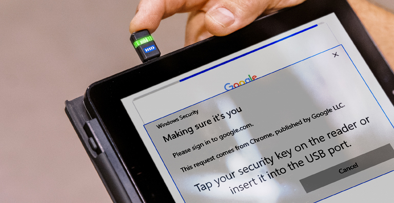 HID Security Key Plugged Into Tablet